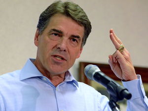 Republican presidential candidate Texas Gov. Rick Perry speaks to supporters in Greenville, S.C. on Aug. 20.