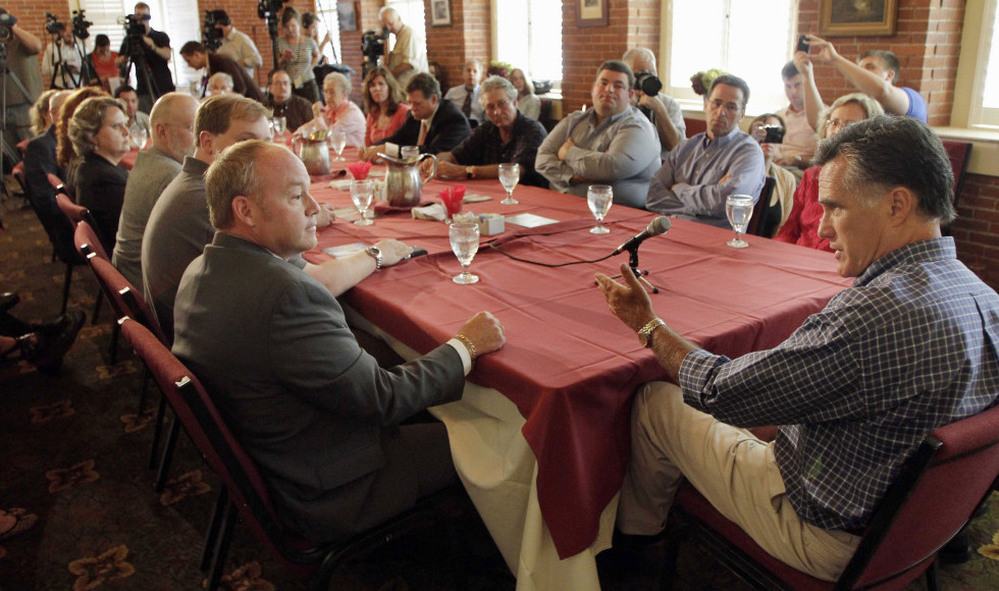 GOP hopeful Mitt Romney met with business leaders in Claremont, N.H., on Aug. 24.