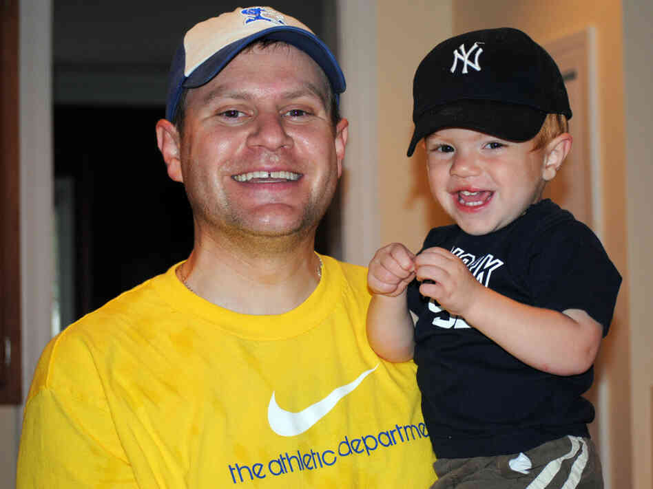 The boys in Christy's life bond in baseball caps.