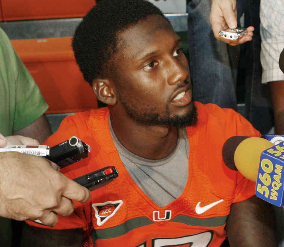 Miami quarterback Jacory Harris answers questions during media day in Coral Gables, Fla. on Aug. 27, 2011. Miami quarterback Jacory Harris answers questions during media day in Coral Gables, Fla. on Aug. 27, 2011.