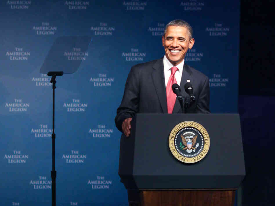 President Obama addresses the 93rd American Legion National Convention at the Minneapolis Convention Center on Tuesday.