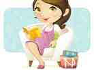 An illustration of a woman holding a book that says "Mommy" on it. An illustration of a woman holding a book that says "Mommy" on it.