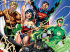 Cover of Justice League #1. The lark's on the wing, the snail's on the thorn; God's in his heaven, Wonder Woman has ditched the damn jeggings — All's right with the world!