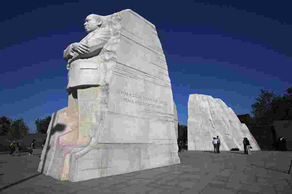 The statue of Dr. Martin Luther King, Jr. during the soft opening of the Martin Luther King, Jr. Memorial in Washington.