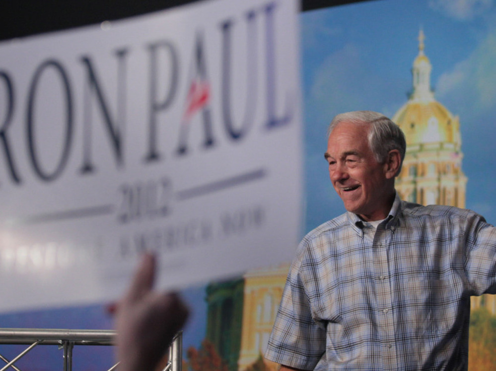 Republican presidential candidate and Texas congressman Ron Paul at Iowa State University in Ames on Aug. 13, 2011.