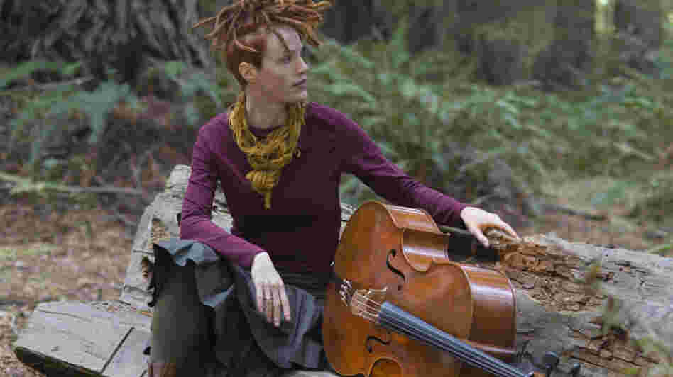Cellist Zoe Keating in a redwood grove near Occidental, Calif.