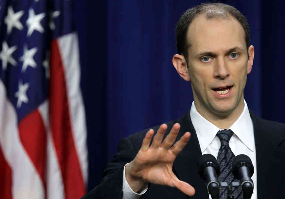 Council of Economic Advisers Chairman Austan Goolsbee speaks during a news briefing at the Eisenhower Executive Office Building of the White House on Feb. 14, 2011.