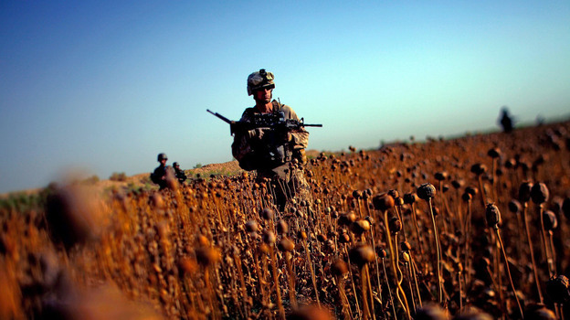 U.S. Marines patrol with Afghan forces through a harvested poppy field in Northern Marjah in southern Afghanistan's Helmand province, June 6, 2011. Ten years after the fall of the Taliban, progress on U.S. pledges to help Afghanistan is mixed. U.S. Marines patrol with Afghan forces through a harvested poppy field in Northern Marjah in southern Afghanistan's Helmand province, June 6, 2011. Ten years after the fall of the Taliban, progress on U.S. pledges to help Afghanistan is mixed.