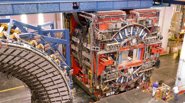 One of the detectors used in the discovery of top quarks at the Fermilab Tevatron. One of the detectors used in the discovery of top quarks at the Fermilab Tevatron.