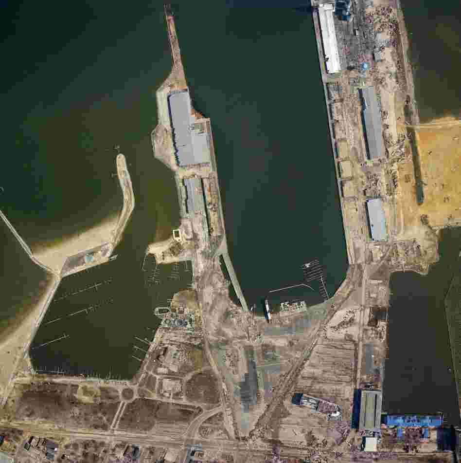 At the port at Gulfport, Miss., destruction in the aftermath of Hurricane Katrina is seen on Aug. 31, 2005. About $500 million in statewide recovery funds are now being used to rebuild the port.