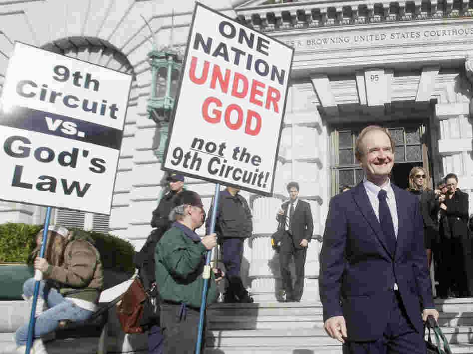 Co-lead counsel of the legal team challenging California's same-sex marriage ban, David Boies, right, walks past opponents of same-sex marriage as he leaves after a hearing in the Ninth Circuit Court of Appeals on Dec. 6, 2010, in San Francisco. A trial court judge overturned the measure as a violation of gay Californians' civil rights in August.