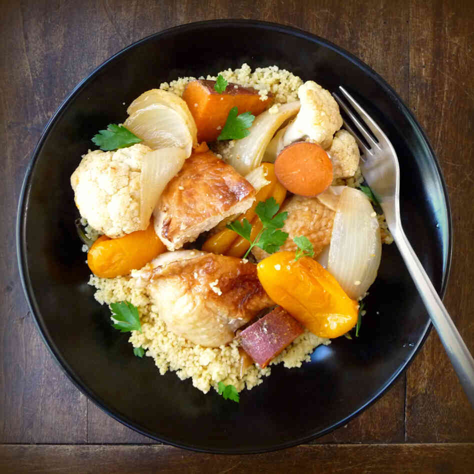 Sriracha Marinated Roast Chicken With Root Vegetables