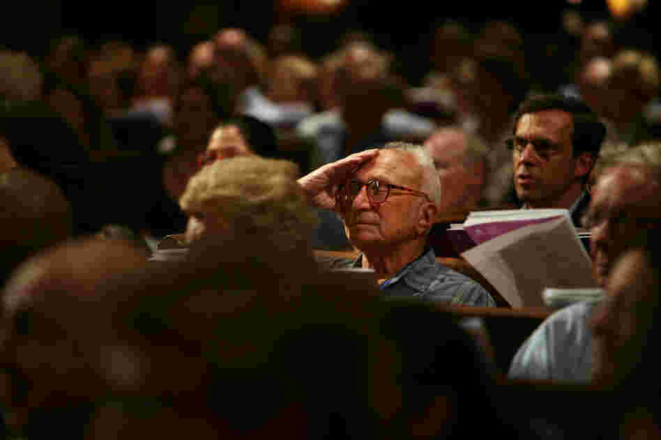 An audience member at Trinity Church in New York City.