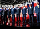 Candidates (L to R) Rick Santorum, Newt Gingrich, Rep. Michele Bachmann, Mitt Romney, Texas Gov. Rick Perry, Rep. Ron Paul, Herman Cain and Jon Huntsman, Jr. take the stage before the start of the Ronald Reagan Centennial GOP Presidential Primary Candidates Debate at the Ronald Reagan Presidential Library Wednesday in Simi Valley, Calif. Candidates (L to R) Rick Santorum, Newt Gingrich, Rep. Michele Bachmann, Mitt Romney, Texas Gov. Rick Perry, Rep. Ron Paul, Herman Cain and Jon Huntsman, Jr. take the stage before the start of the Ronald Reagan Centennial GOP Presidential Primary Candidates Debate at the Ronald Reagan Presidential Library Wednesday in Simi Valley, Calif.