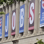 A giant sign reading "jobs" hangs outside the U.S. Chamber of Commerce building in Washington, D.C. A giant sign reading "jobs" hangs outside the U.S. Chamber of Commerce building in Washington, D.C.
