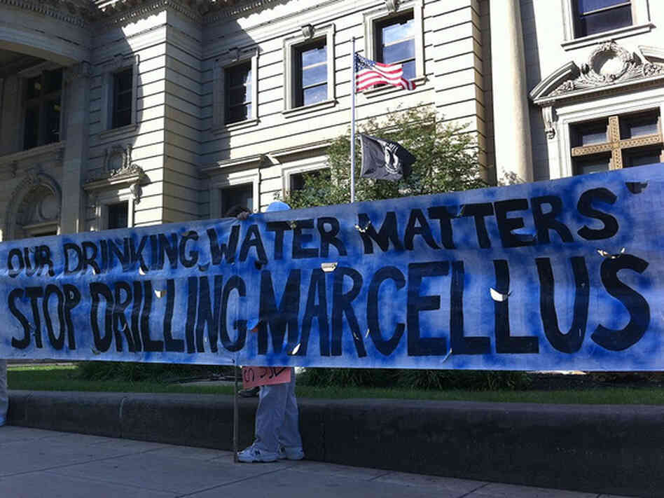 People in Pennsylvania protest fracking in the Marcellus Shale.