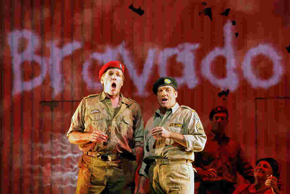 Thomas Hampson (left) as Rick Rescorla and William Burden as his war buddy Dan Hill, in "Heart of a Soldier" premiering Sept. 10 at the San Francisco Opera.