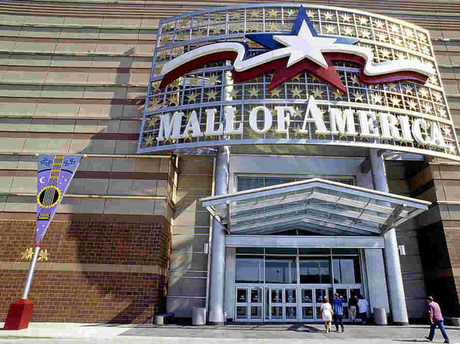 An entrance to the Mall of America in Minnesota, housing over 400 stores and employing nearly 12,000 people. An NPR report details the mall's private counter-terrorism security unit.