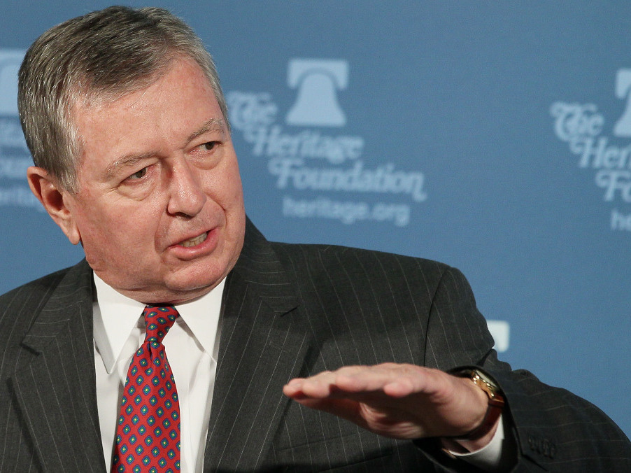 Former U.S. Attorney General John Ashcroft speaks at the Heritage Foundation in 2010 in Washington, DC. Ashcroft spoke about the U.S. Supreme Court's second opportunity to review the rights of Guantanamo detainees.