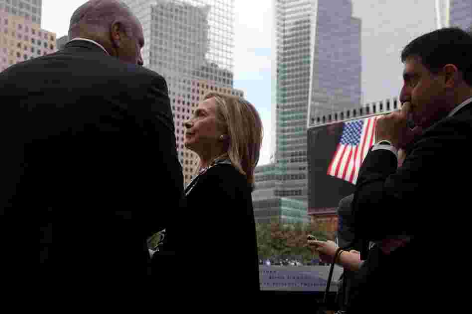 Secretary of State Hillary Rodham Clinton visits the 9/11 Memorial. 