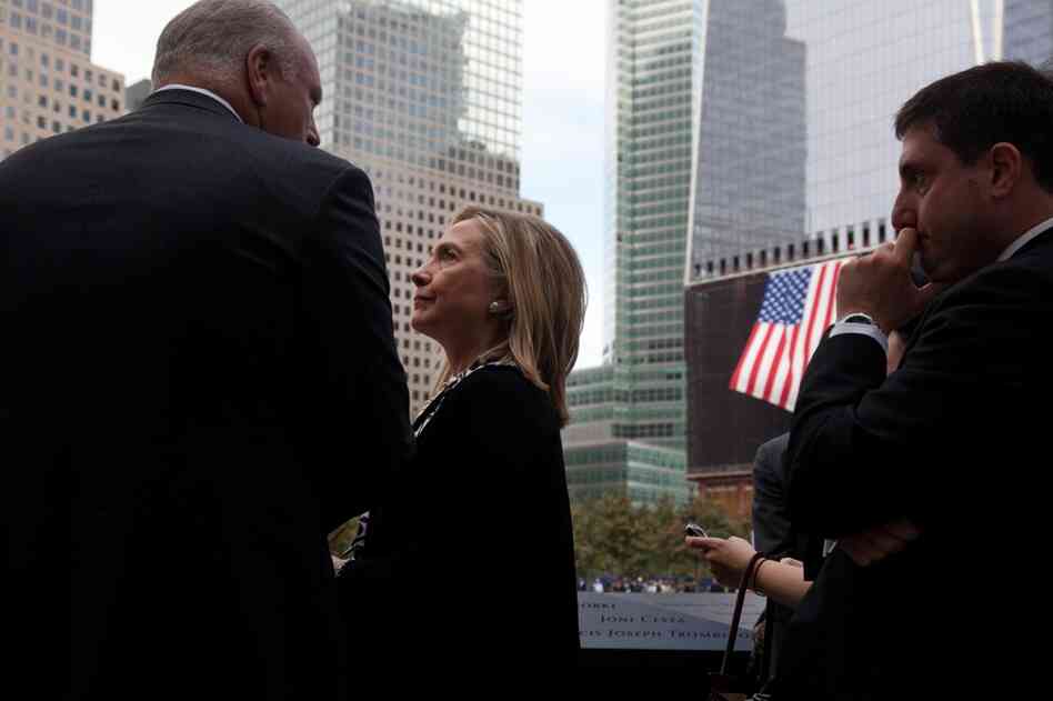 Secretary of State Hillary Rodham Clinton visits the 9/11 Memorial. 