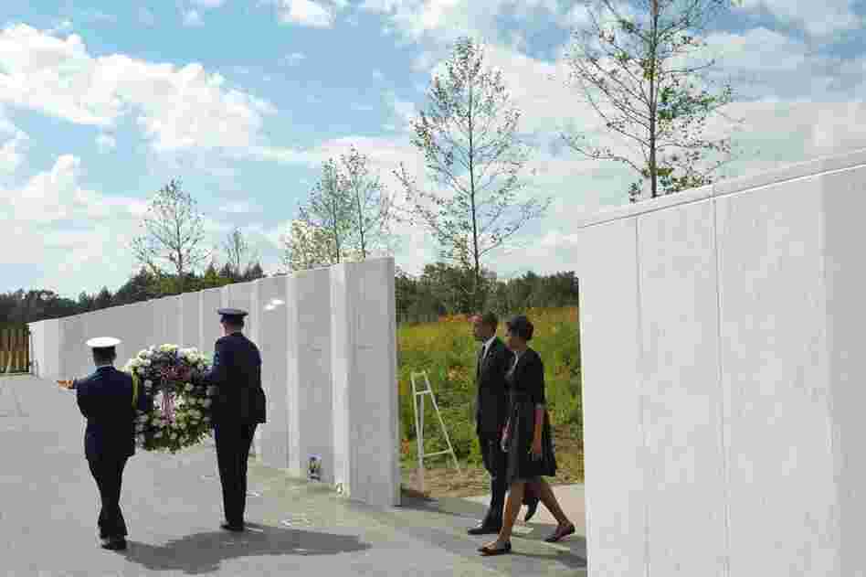 President Barack Obama and first lady Michelle Obama attend a commemoration ceremony at the Flight 93 National Memorial in Shanksville, Pa. 