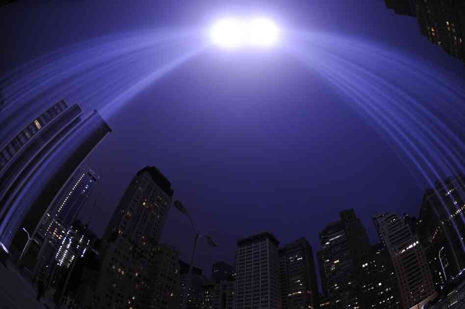 The "Tribute in Light" illuminates the sky in New York on the 10th anniversary of the 9/11 attacks. 