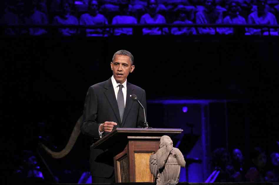 President Obama speaks at "A Concert for Hope" at the Kennedy Center in Washington, D.C. on Sunday. 