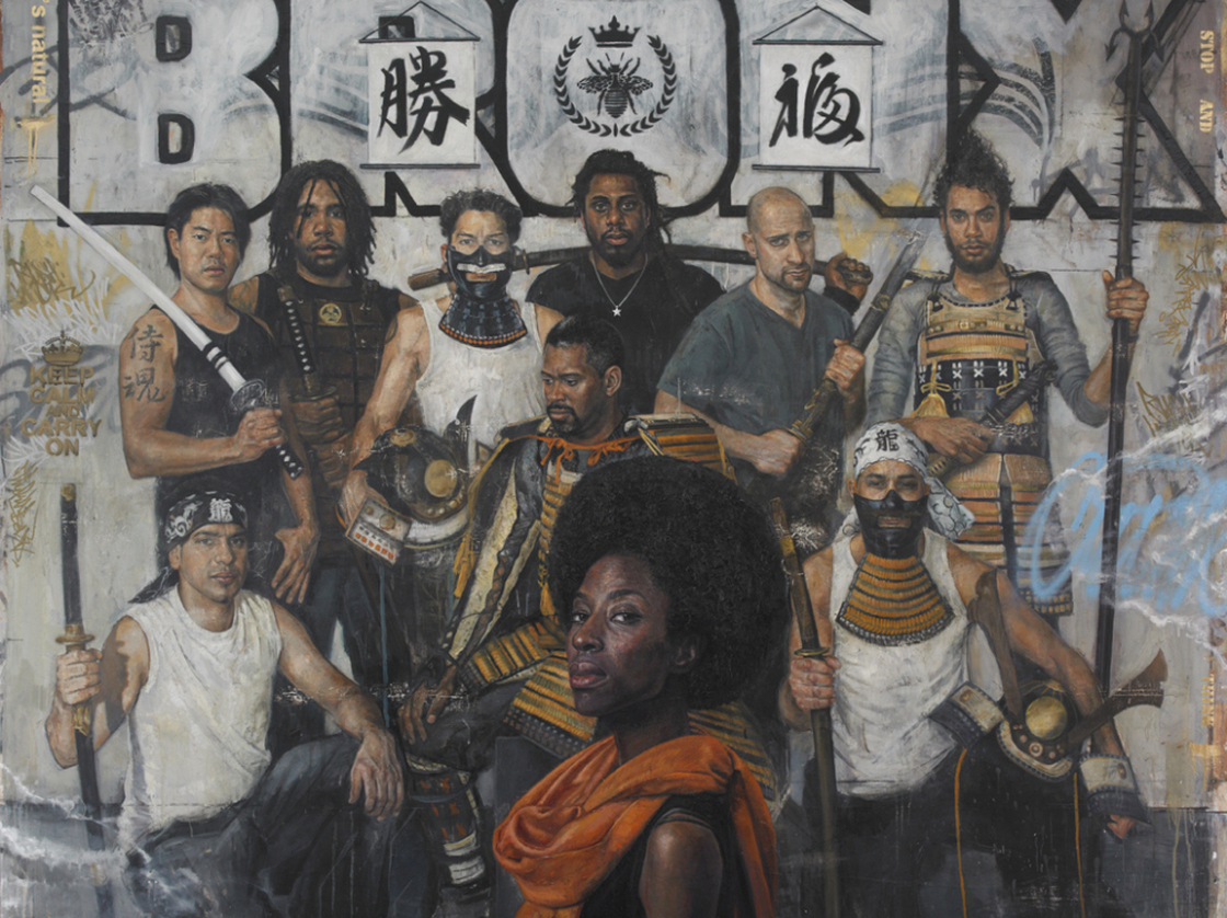Tim Okamura's painting "The Royal Guard" is a part of his new exhibit "Brooklyn Bronx Queens."