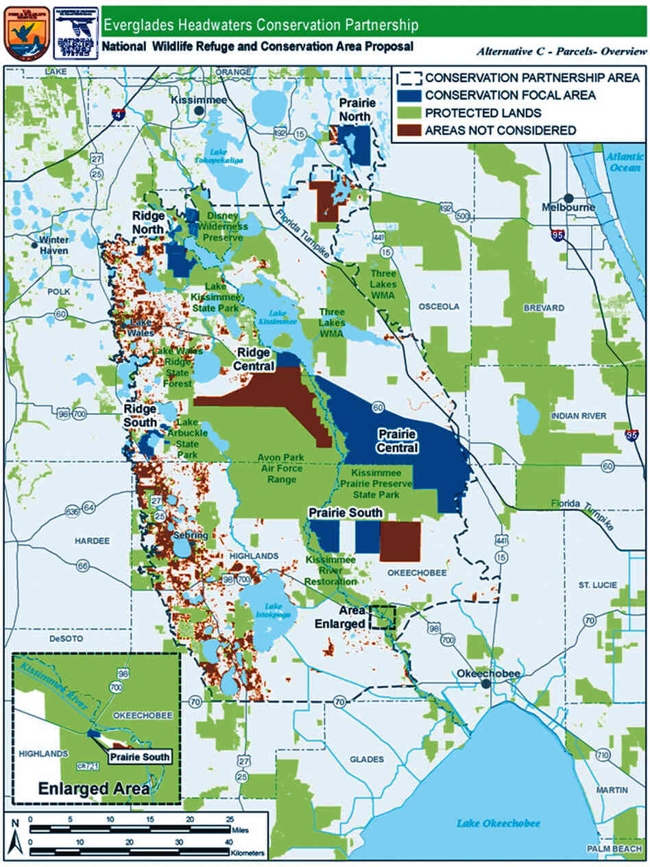 This map provided by the U.S. Fish and Wildlife Service shows the proposed area of the Everglades Headwaters National Wildlife Refuge in Kissimmee, Fla.