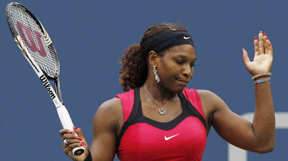 Serena Williams reacts during the women's championship match against Samantha Stosur of Australia at the U.S. Open tennis tournament in New York on Sunday. Serena Williams reacts during the women's championship match against Samantha Stosur of Australia at the U.S. Open tennis tournament in New York on Sunday.