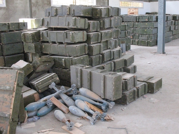 Large mortar shells sit unguarded, and boxes that once held anti-aircraft missiles and other heavy  weapons  are strewn about arms depots around Tripoli. Rebels say they've taken some ammunition, but U.S. officials and others express  fears the  weapons could fall into the wrong hands.