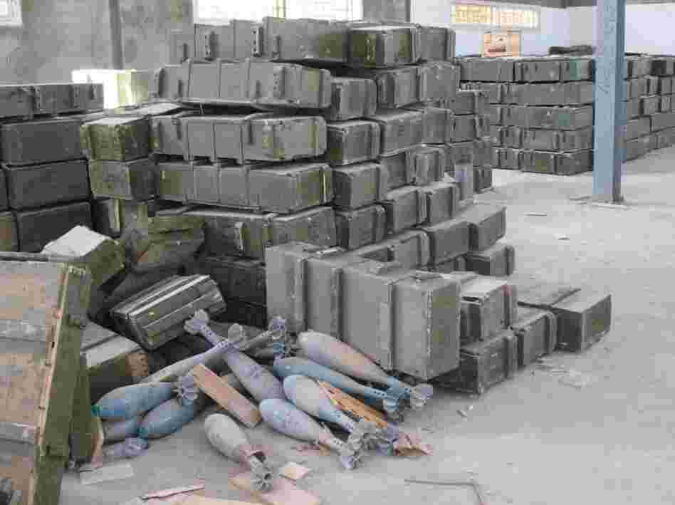 Large mortar shells sit unguarded, and boxes that once held anti-aircraft missiles and other heavy  weapons  are strewn about arms depots around Tripoli. Rebels say they've taken some ammunition, but U.S. officials and others express  fears the  weapons could fall into the wrong hands.