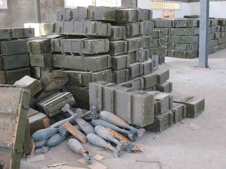 Large mortar shells sit unguarded, and boxes that once held anti-aircraft missiles and other heavy  weapons  are strewn about arms depots around Tripoli. Rebels say they've taken some ammunition, but U.S. officials and others express  fears the  weapons could fall into the wrong hands.