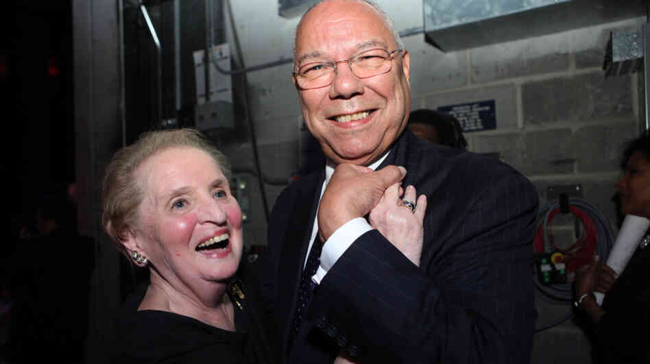 Former Secretaries of State Madeleine Albright and Colin Powell backstage at the Thelonious Monk Institute of Jazz 25th Anniversary Gala.