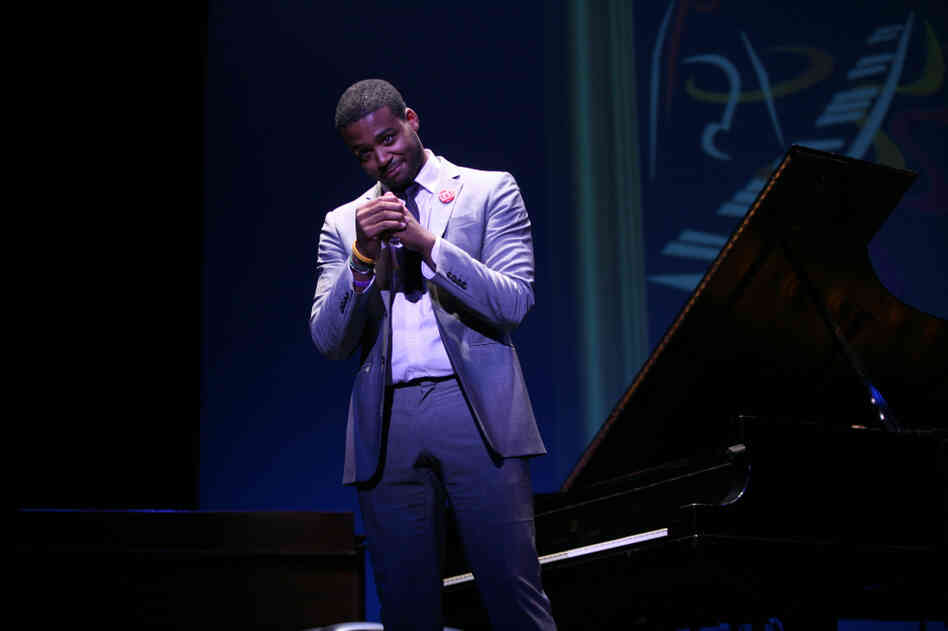 Kris Bowers bows to the audience after performing in the Thelonious Monk International Jazz Piano Competition. He took home first prize.