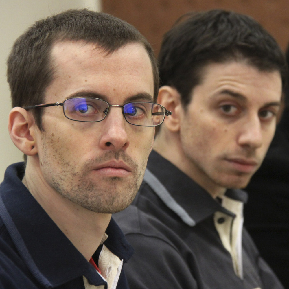 Shane Bauer (left) and Josh Fattal at a February court hearing in Tehran.