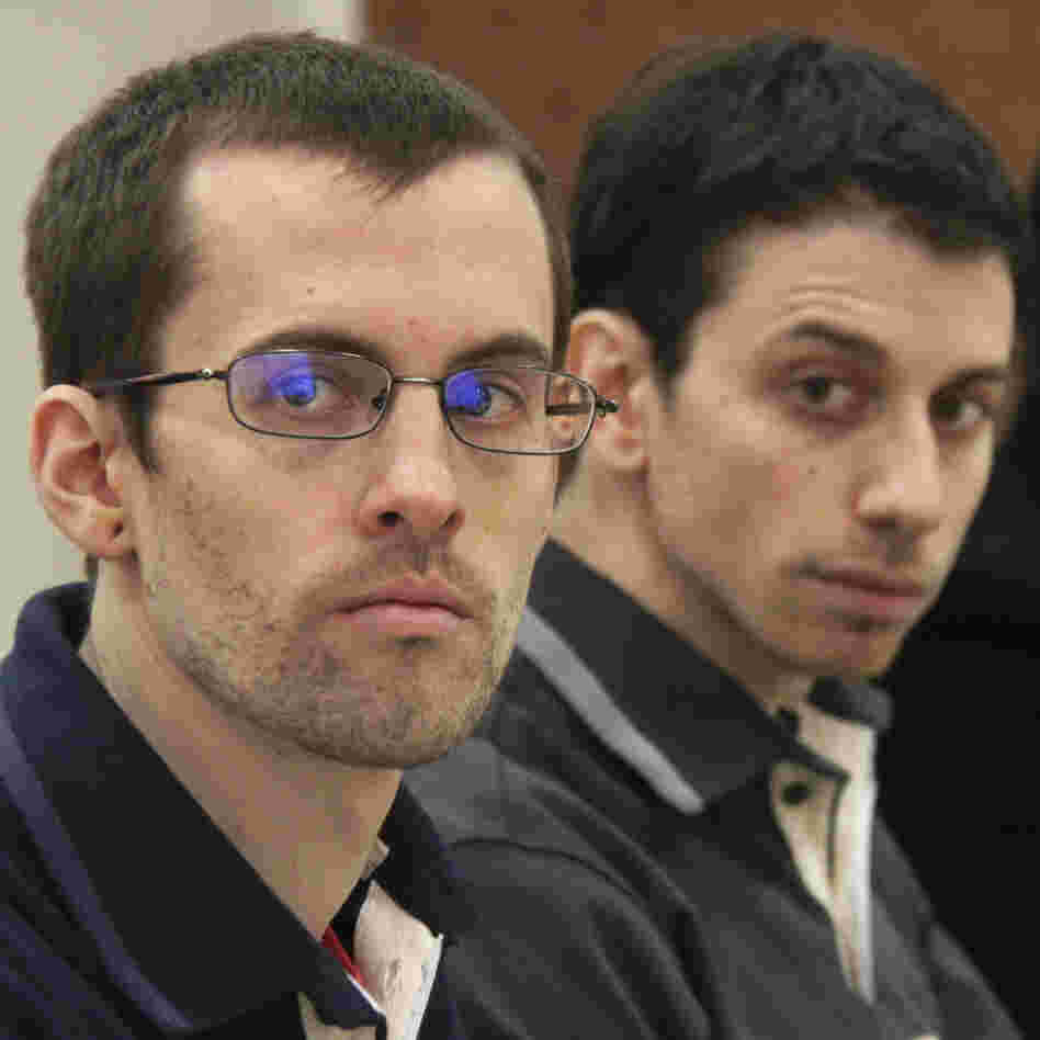 Shane Bauer (left) and Josh Fattal at a February court hearing in Tehran.
