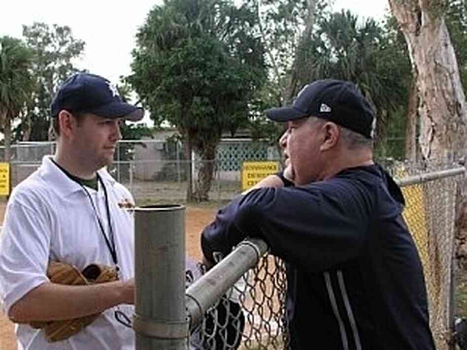 Brad Meltzer, who coaches Little League Baseball, talks with his father, Stewart "Stewie" Meltzer. Brad's father and his grandfather were both hit by lightning. Brad Meltzer, who coaches Little League Baseball, talks with his father, Stewart "Stewie" Meltzer. Brad's father and his grandfather were both hit by lightning.