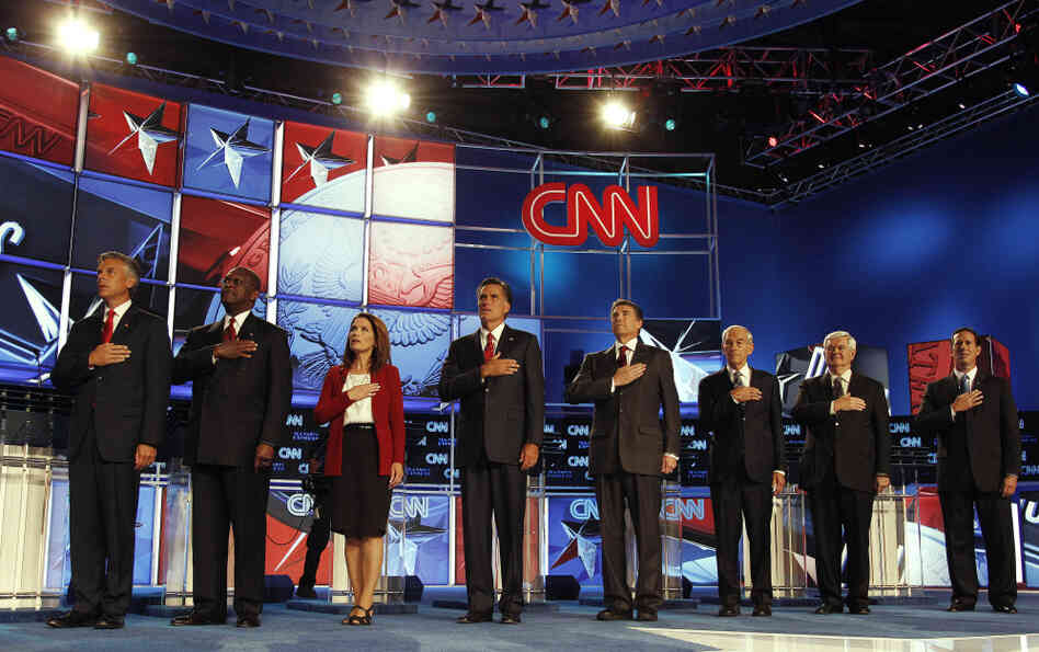 Republican presidential candidates at the CNN/Tea Party Express debate, Tampa, Fla., Sept. 12, 2011.