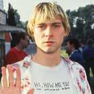 Nirvana's Kurt Cobain (right), pictured with Flea, wears a Daniel Johnston T-shirt at the 1992 MTV Video Music Awards. Nirvana's Kurt Cobain (right), pictured with Flea, wears a Daniel Johnston T-shirt at the 1992 MTV Video Music Awards.
