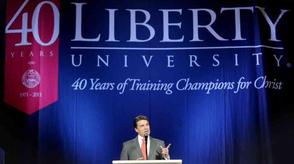 Republican presidential candidate Rick Perry speaks at the Vines Center on the campus of Liberty University in Lynchburg, Va., on Wednesday. Republican presidential candidate Rick Perry speaks at the Vines Center on the campus of Liberty University in Lynchburg, Va., on Wednesday.