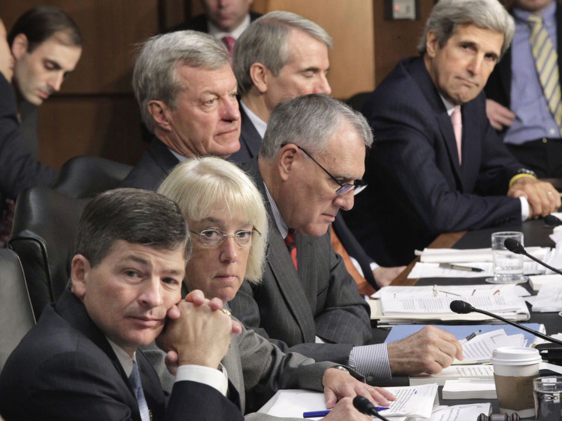 The supercommittee held its first public meeting on Tuesday. Some lawmakers want the panel's members to be more transparent about the campaign contributions they receive. From left: Rep. Jeb Hensarling (R-TX), Sen. Patty Murray (D-WA), Sen. Max Baucus (D-MT), Senate Minority Whip Jon Kyl (R-AZ), Sen. Rob Portman (R-OH) and Sen. John Kerry (D-MA).