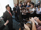 Texas Gov. Rick Perry answers questions after a speech before a Virginia Republican fundraiser in Richmond, Va., Sept. 14, 2011. Texas Gov. Rick Perry answers questions after a speech before a Virginia Republican fundraiser in Richmond, Va., Sept. 14, 2011.