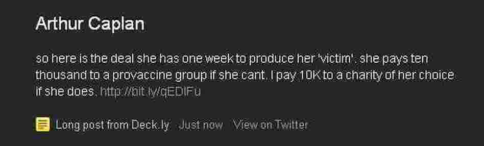 Bioethicists Arthur Caplan tweets a bet.