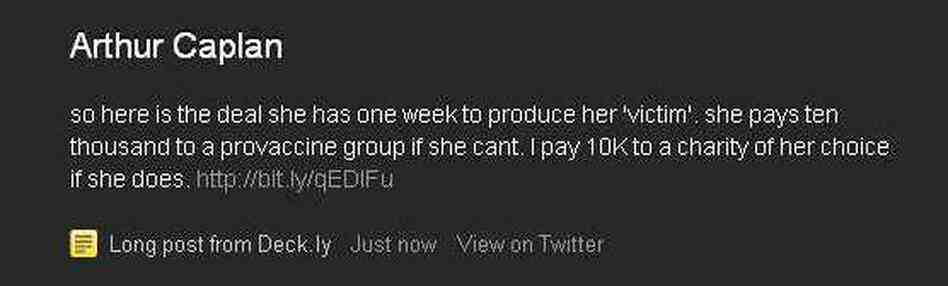 Bioethicists Arthur Caplan tweets a bet.
