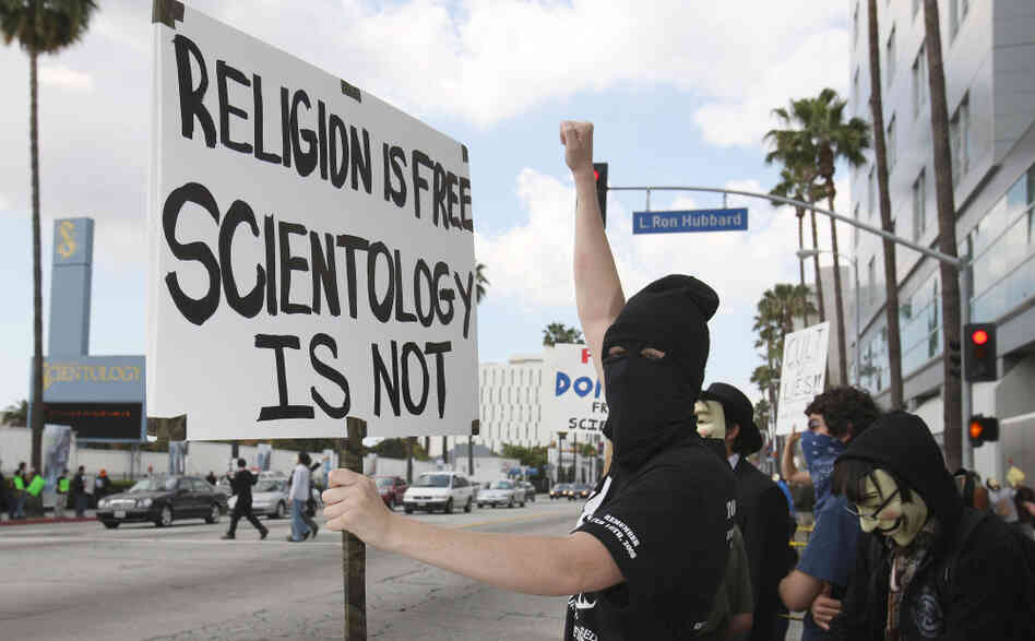 Disguised members of the "hacktivist" group called Anonymous took to the streets of Los Angeles in March 2008 to protest near buildings associated with the Church of Scientology. Similar demonstrations were held in cities mainly in the U.S. and Europe.