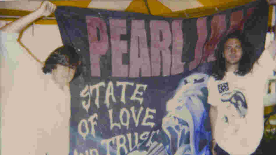 Cameron Crowe (left) and Eddie Vedder in Italy in 1993. Vedder, Jeff Ament and Stone Gossard all appeared in Crowe's 1992 film Singles, set in Seattle's music scene. Pearl Jam contributed two songs, "Breath" and "State of Love and Trust," to the film's soundtrack. Cameron Crowe (left) and Eddie Vedder in Italy in 1993. Vedder, Jeff Ament and Stone Gossard all appeared in Crowe's 1992 film Singles, set in Seattle's music scene. Pearl Jam contributed two songs, "Breath" and "State of Love and Trust," to the film's soundtrack.