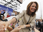 Republican presidential candidate Rep. Michele Bachmann arrives for a rally in Costa Mesa, Calif., on Friday. Republican presidential candidate Rep. Michele Bachmann arrives for a rally in Costa Mesa, Calif., on Friday.