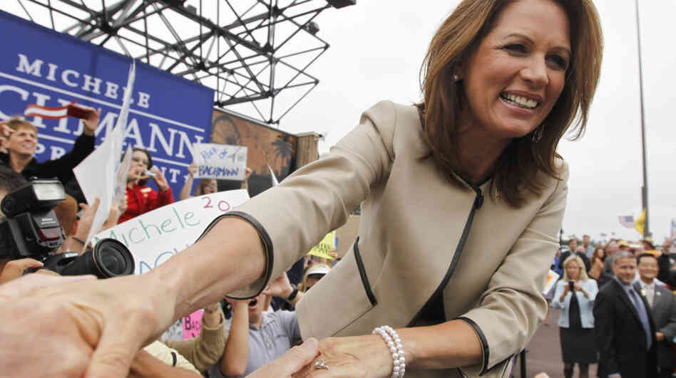 Republican presidential candidate Rep. Michele Bachmann arrives for a rally in Costa Mesa, Calif., on Friday.